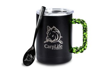 CarpLife Hand Finished Thermal Mug & Spoon - Black & Neon Paracord