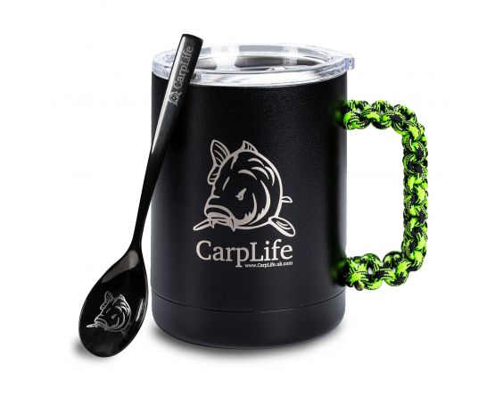 CarpLife Hand Finished Thermal Mug & Spoon - Black & Neon Paracord