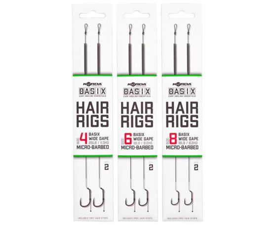 Korda Basix Ready Tied Hair Rigs - Barbless