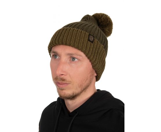 Fox Heavy Knit Bobble Hat - Olive