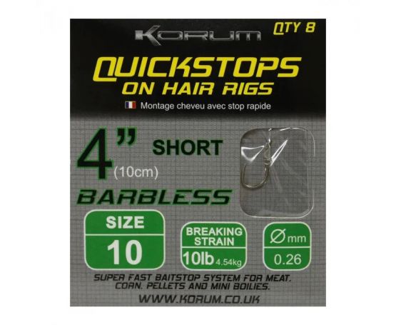 Korum Hair rigs 4" with Quickstops - Barbless