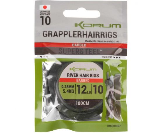 Korum Supersteel Grappler Hair Rigs 1m - Barbed